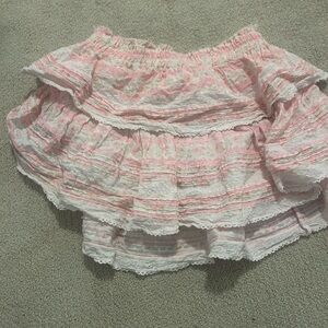 LoveShackFancy Pink and White A-Line Skirt